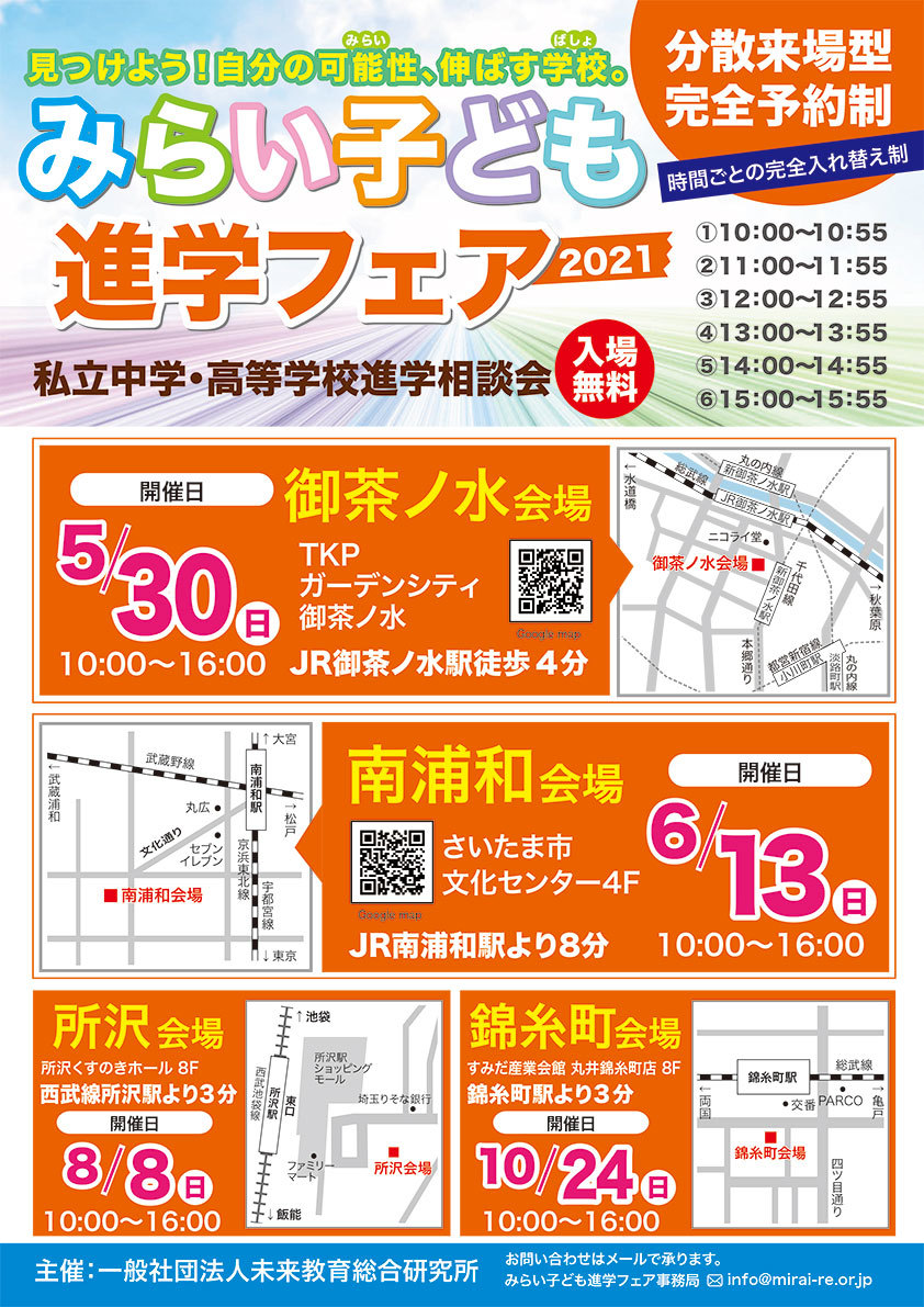 みらい子ども進学フェア 南浦和会場 私立中高学覧 首都圏私立中高学校情報